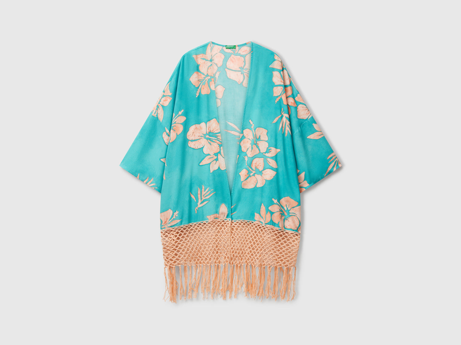 Maglia kimono con stampa floreale da donna verde acqua | Benetton Outlet