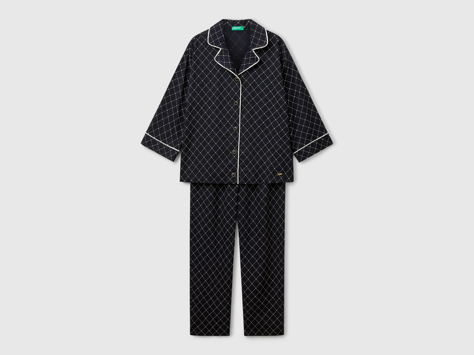 Pigiama fluido con stampa da donna nero | Benetton Outlet