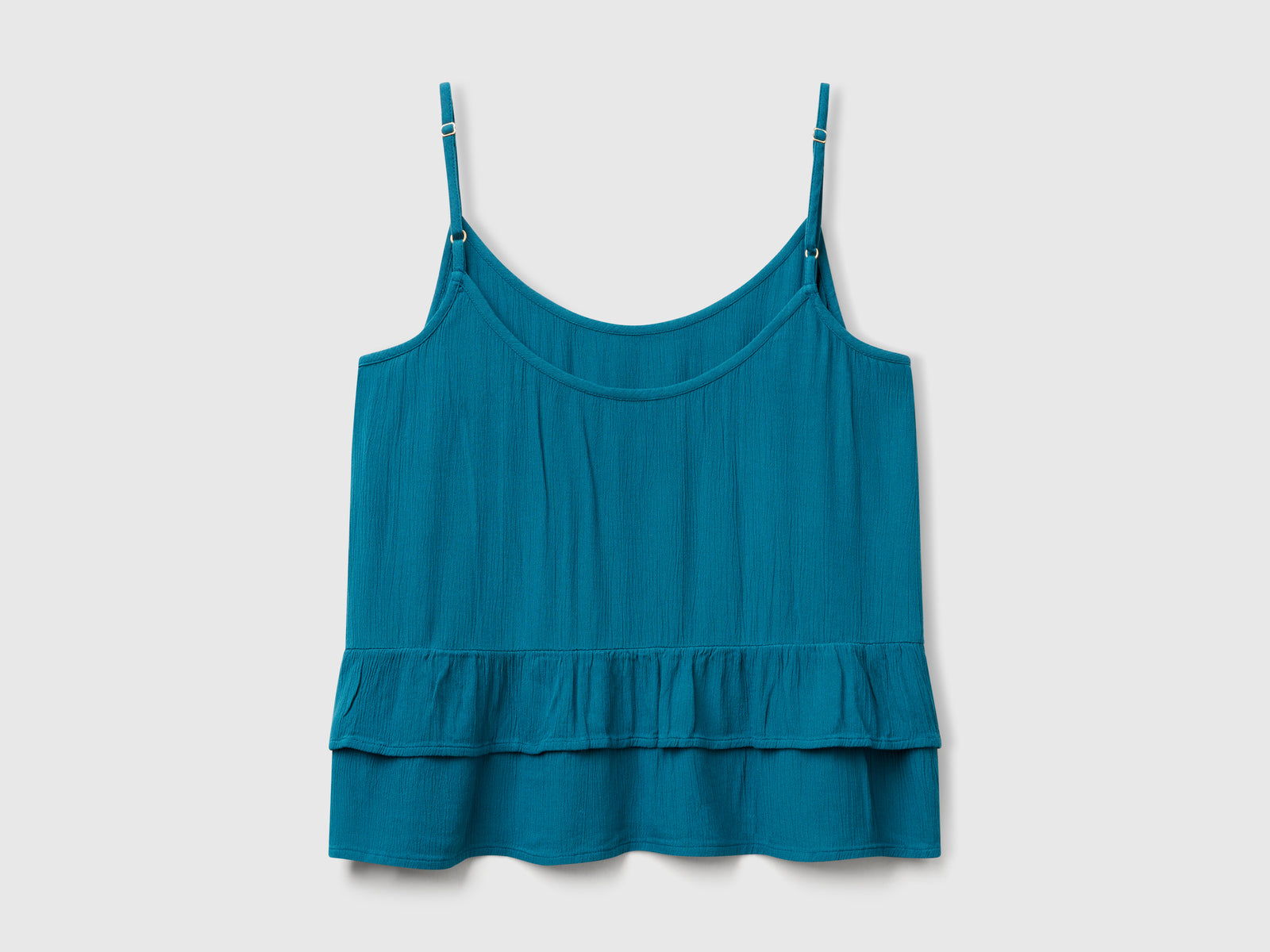 Top fluido con balza da donna verde ottanio 2 | Benetton Outlet