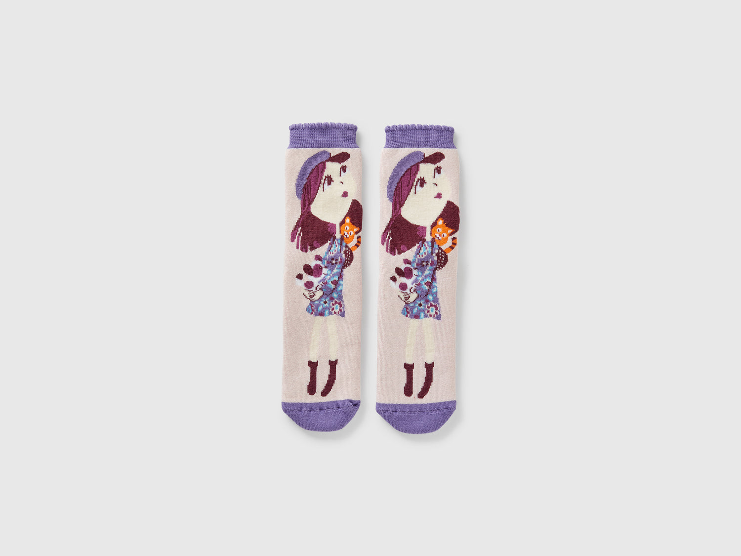 Calzini antiscivolo rosa con intarsio bambolina da bambino multi-color | Benetton Outlet