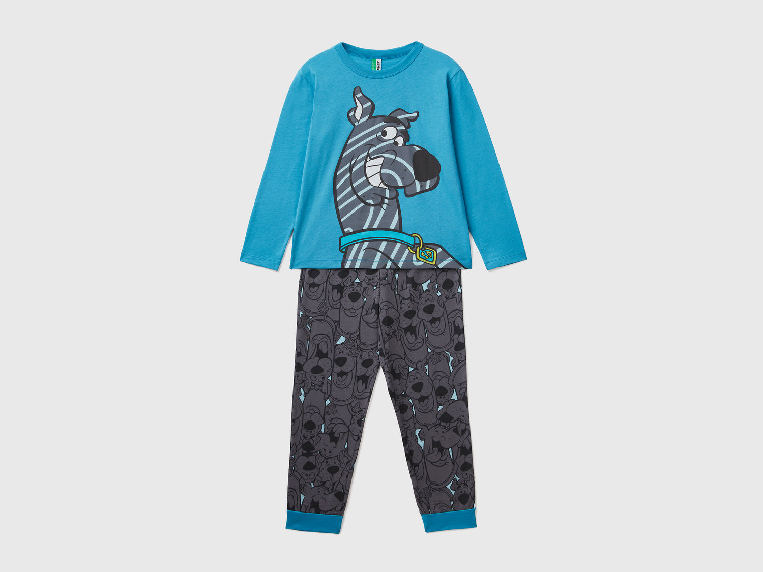 Pigiama lungo in puro cotone dalla mano calda da bambino turchese | Benetton Outlet