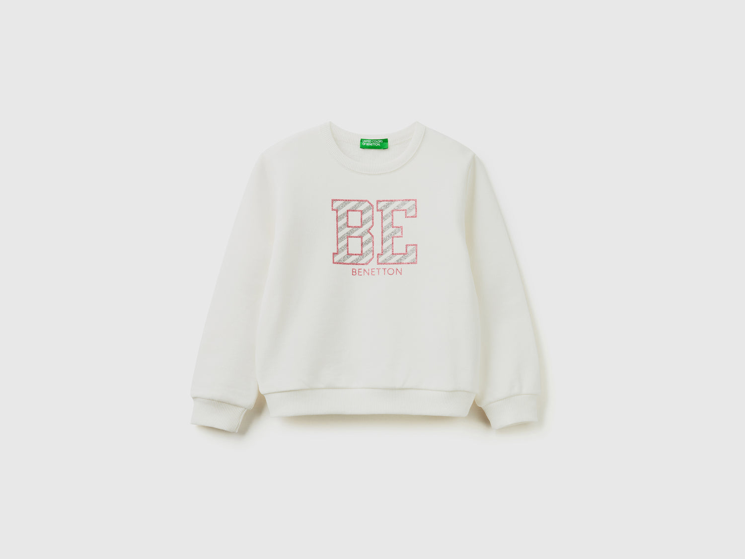 Felpa in cotone bio con stampa glitter da bimba bianco panna | Benetton Outlet