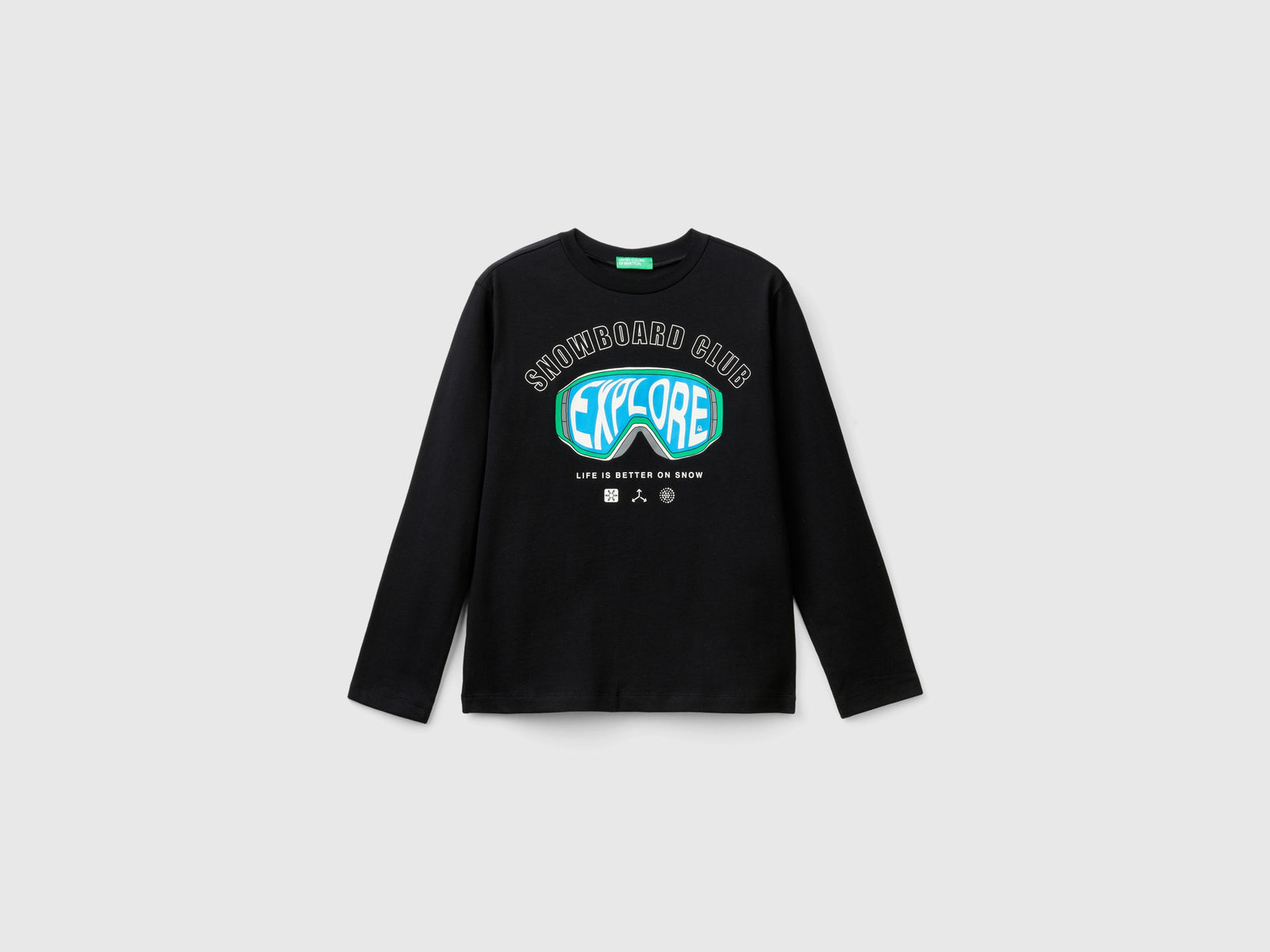 T-shirt con stampa da bambino nero | Benetton Outlet