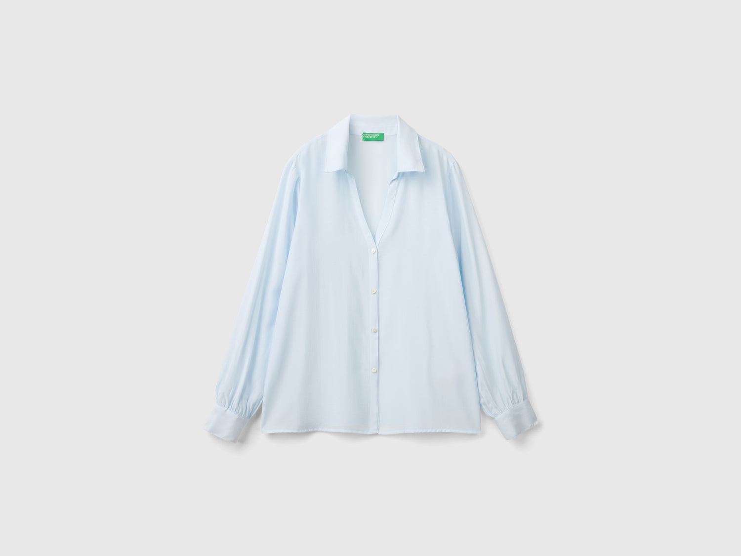 Camicia con scollo a V da donna celeste | Benetton Outlet