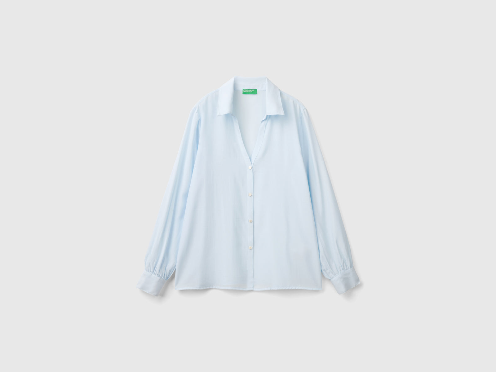 Camicia con scollo a V da donna celeste | Benetton Outlet