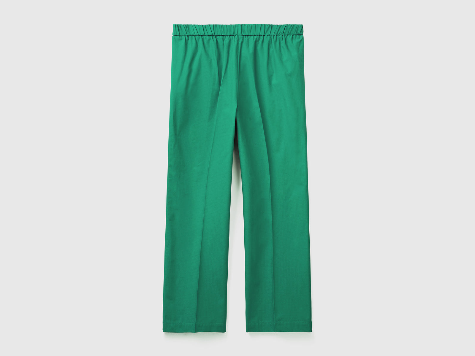 Pantaloni lunghi in puro cotone con gamba morbida da donna verde 2 | Benetton Outlet
