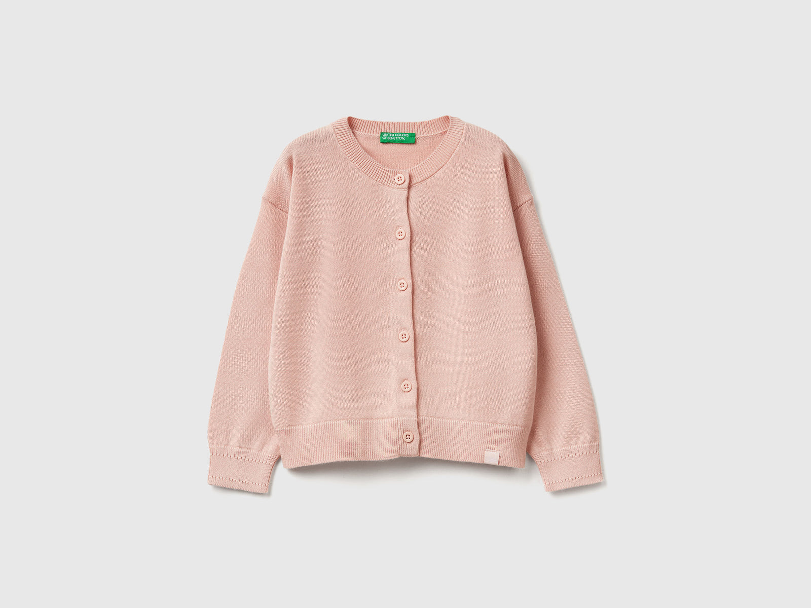 Cardigan girocollo in puro cotone da bimba rosa tenue | Benetton Outlet