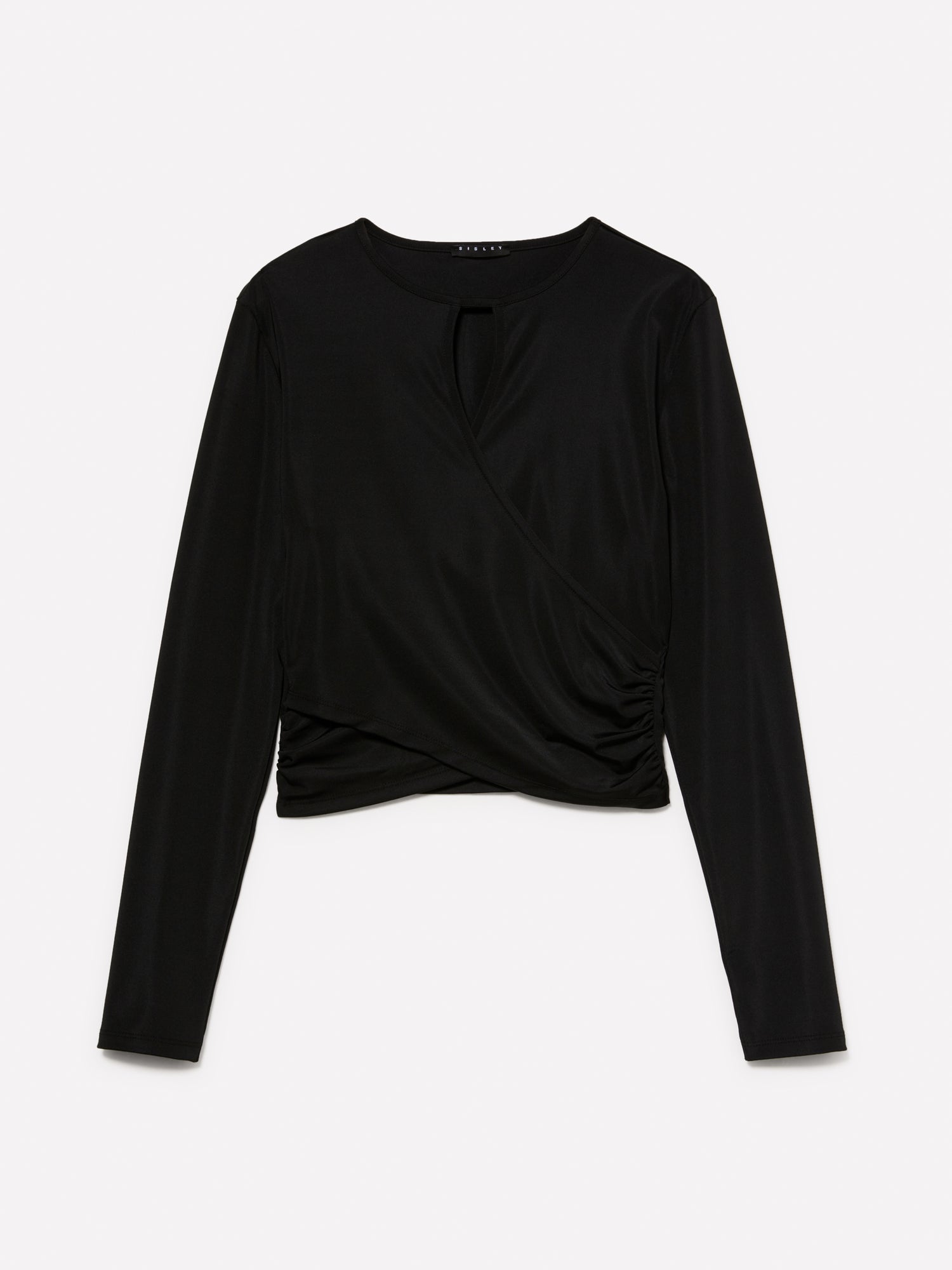 T-shirt cropped con drappeggio da donna nero | Sisley Outlet