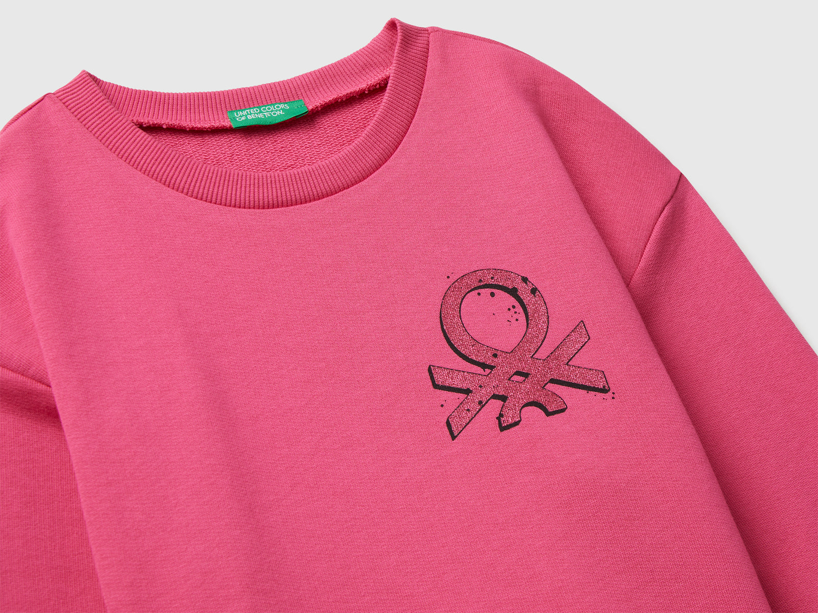 Felpa con stampa logo glitter da bambina fucsia 3 | Benetton Outlet