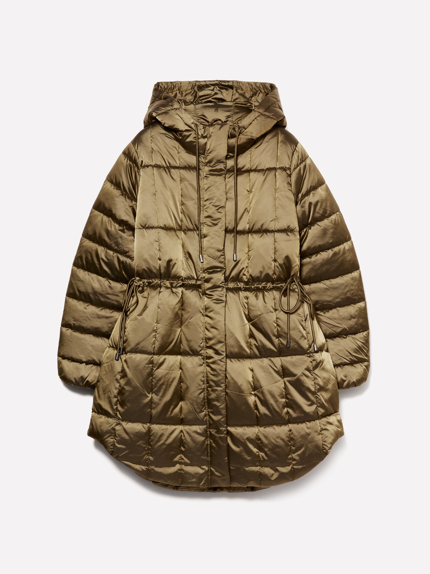 Parka imbottito in nylon satin da donna verde militare | Sisley Outlet