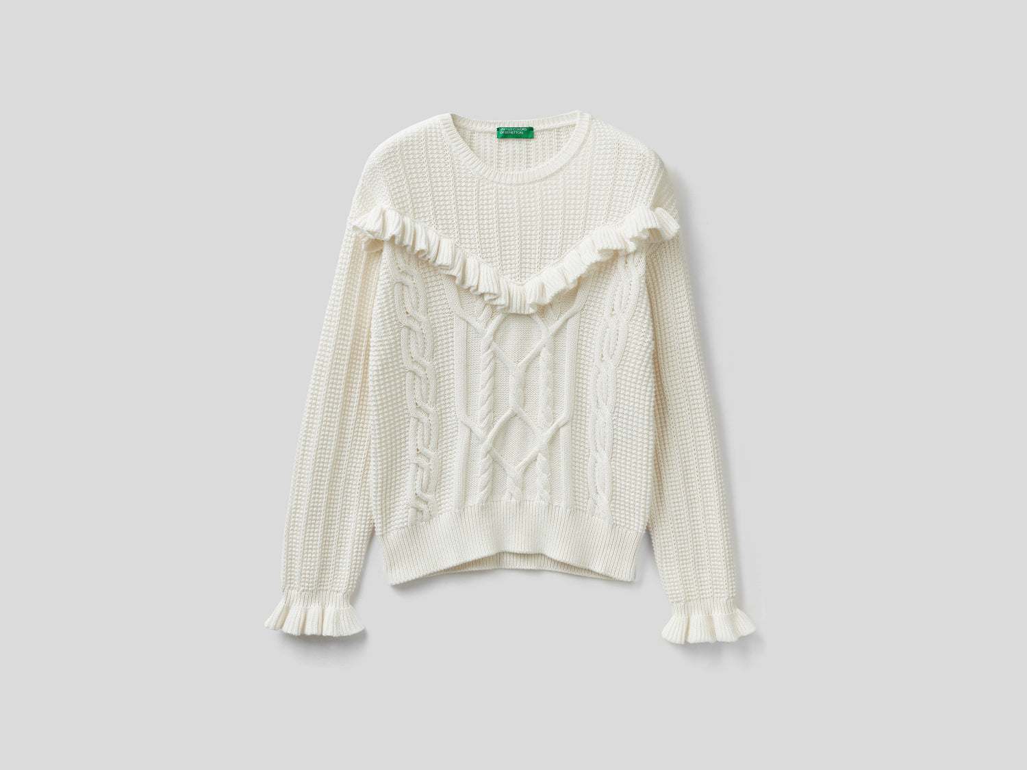 Maglia con rouches e trecce da donna bianco panna | Benetton Outlet