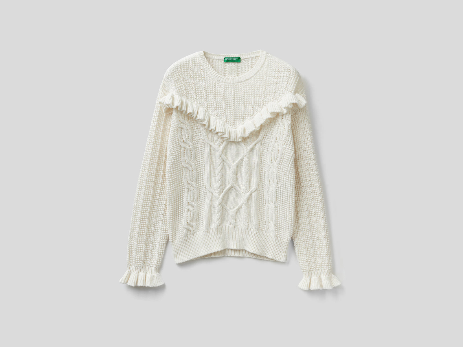 Maglia con rouches e trecce da donna bianco panna | Benetton Outlet