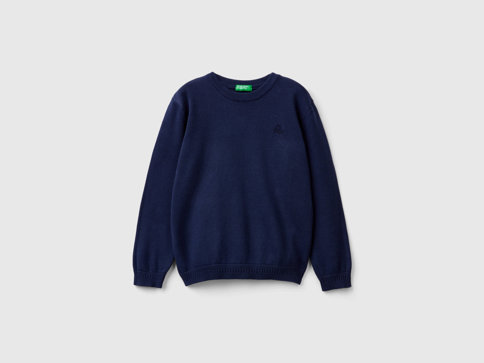 Maglioncino in puro cotone con logo da bimbo blu scuro | Benetton Outlet