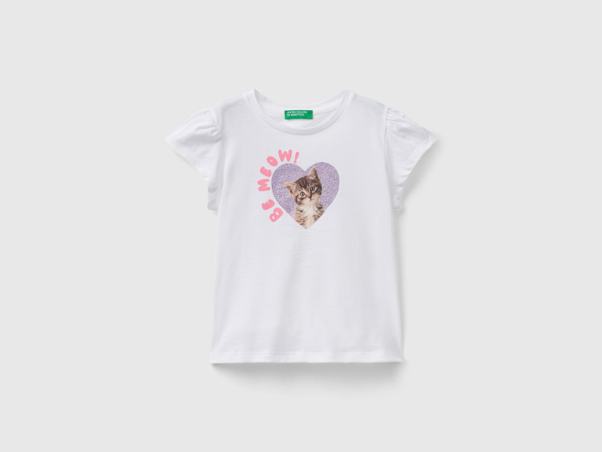 T-shirt con stampa fotografica e glitter