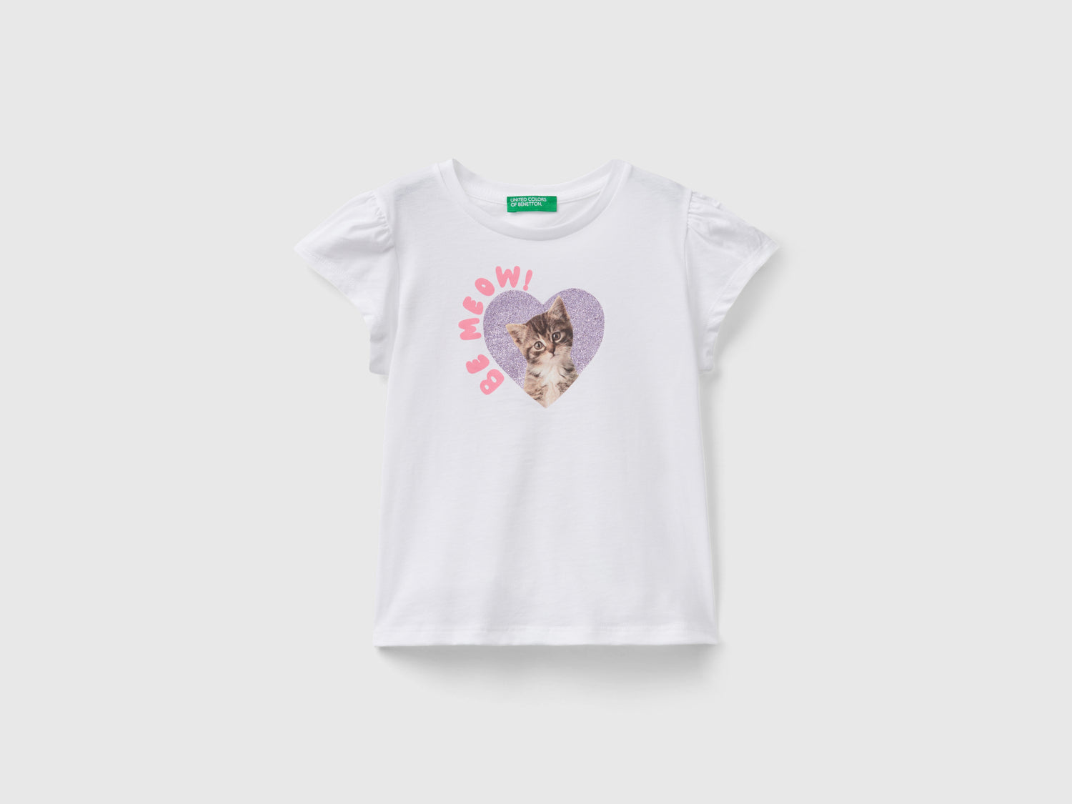 T-shirt con stampa fotografica e glitter da bimba bianco | Benetton Outlet