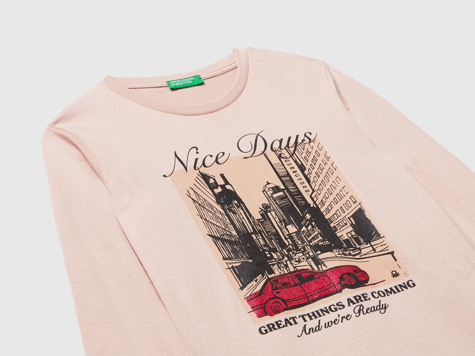 Maglietta con stampa glitter da bambina rosa tenue 3 | Benetton Outlet