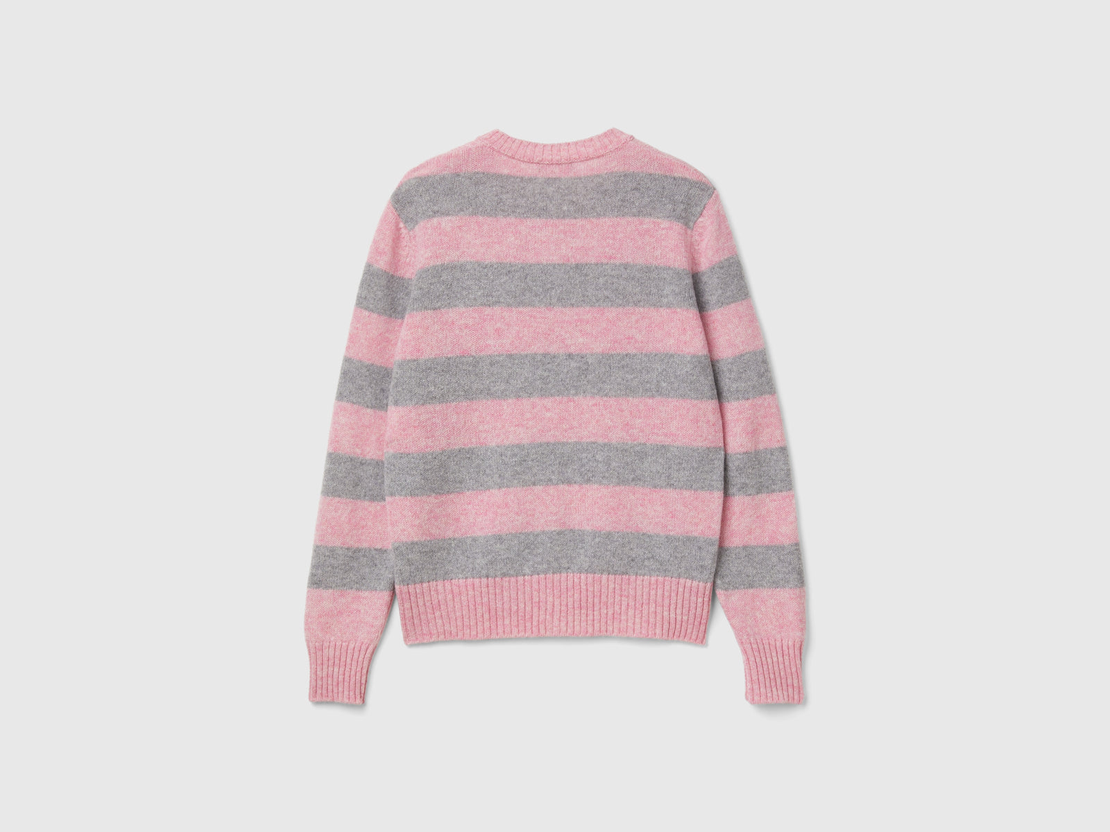 Cardigan a righe in pura lana Shetland da donna rosa tenue 2 | Benetton Outlet