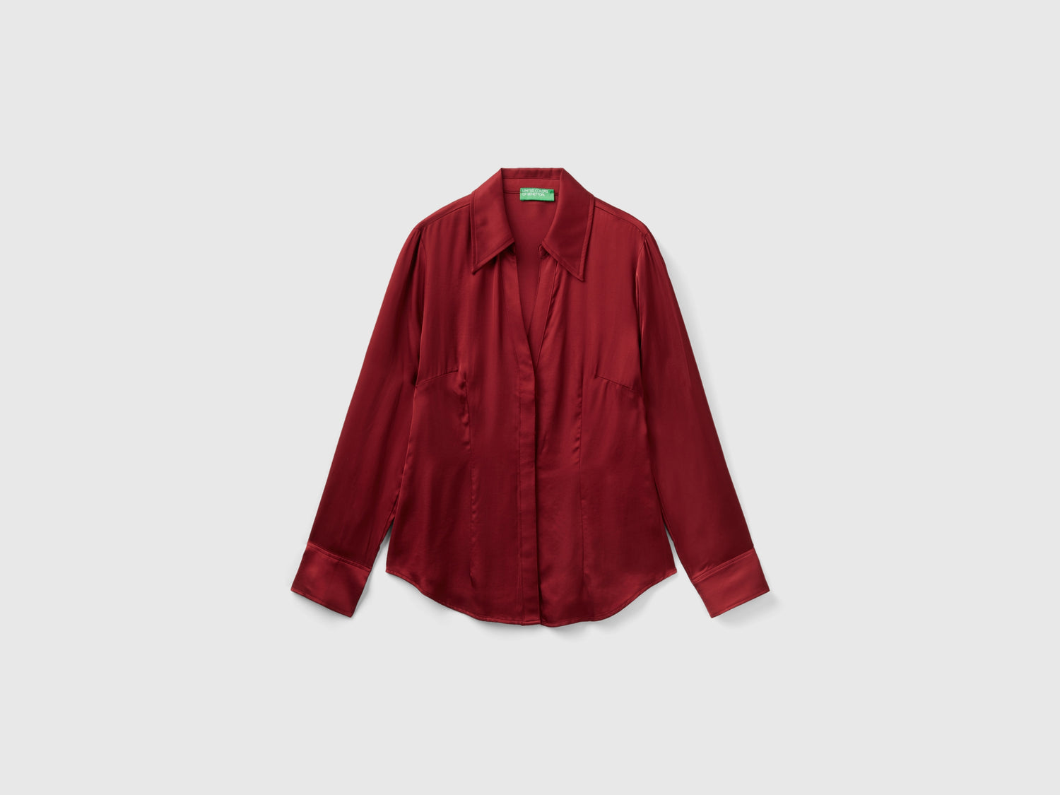 Camicia in raso slim fit da donna bordeaux | Benetton Outlet
