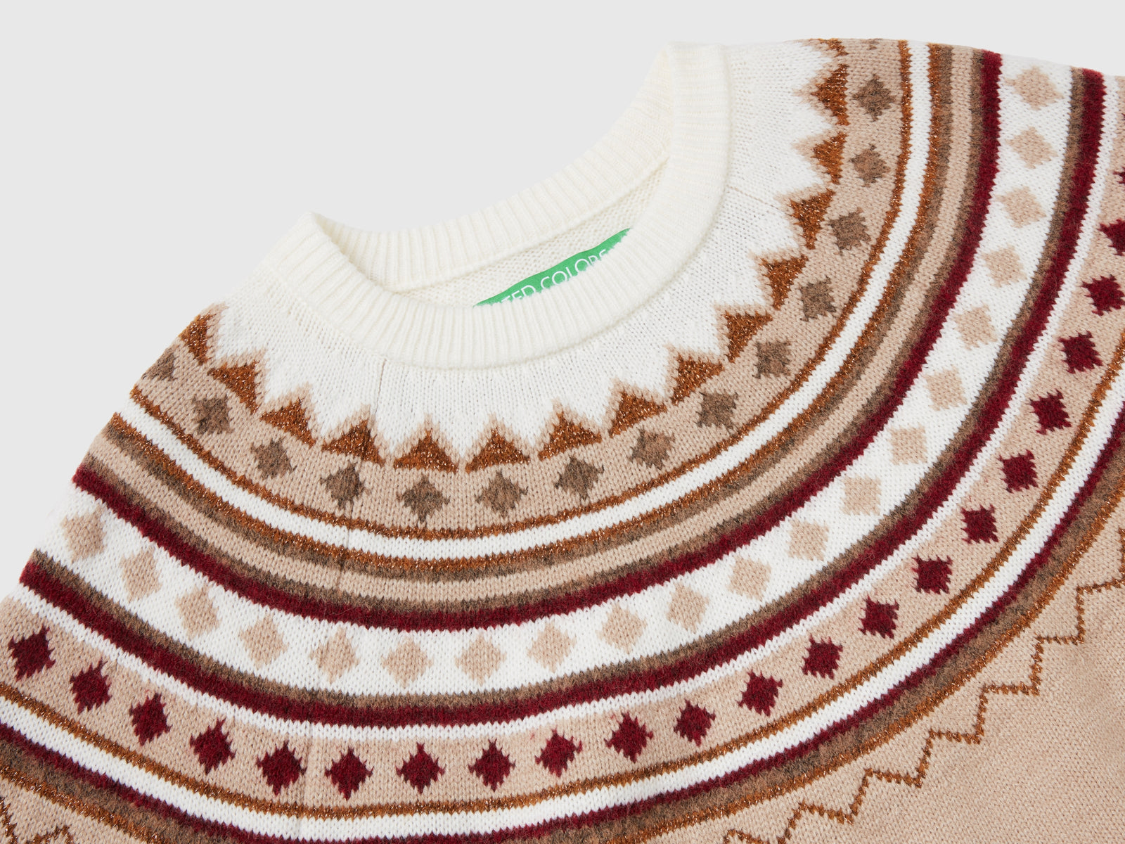 Maglione jacquard con lurex da donna bianco panna 3 | Benetton Outlet