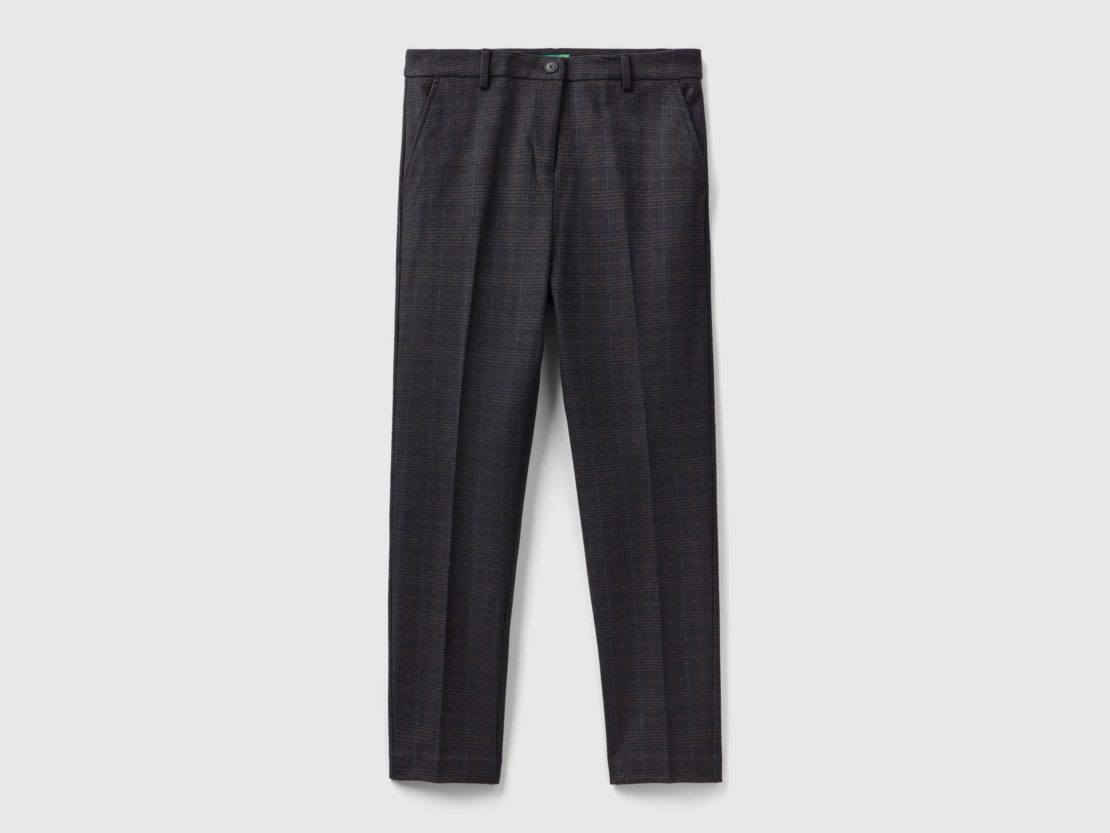 Pantaloni dritti a quadri da donna marrone scuro | Benetton Outlet