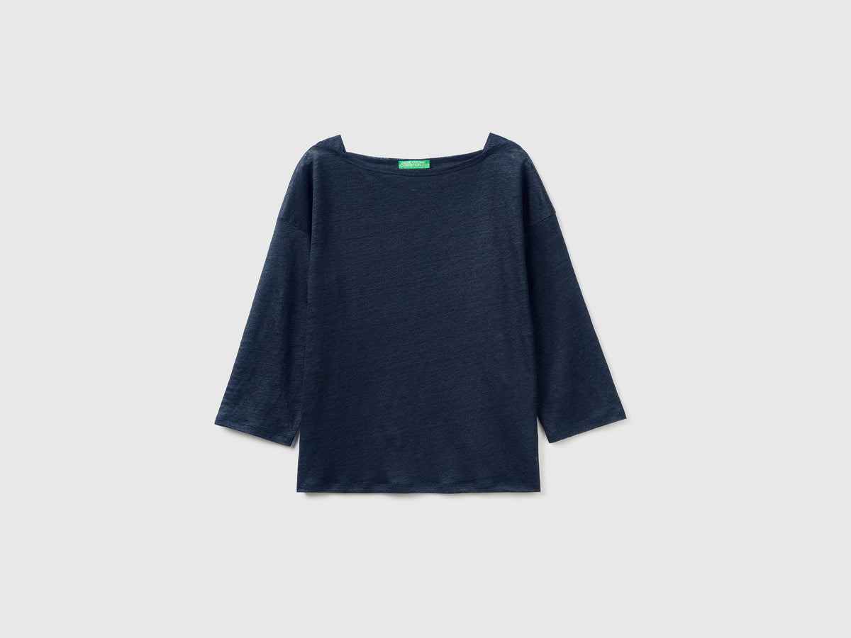 T-shirt in 100% lino con manica 3/4