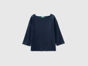 T-shirt in 100% lino con manica 3/4
