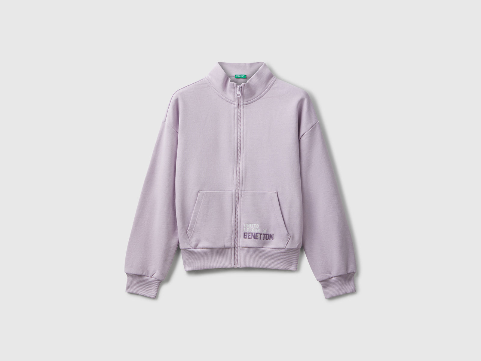 Felpa con zip e stampa da bambina lavanda | Benetton Outlet