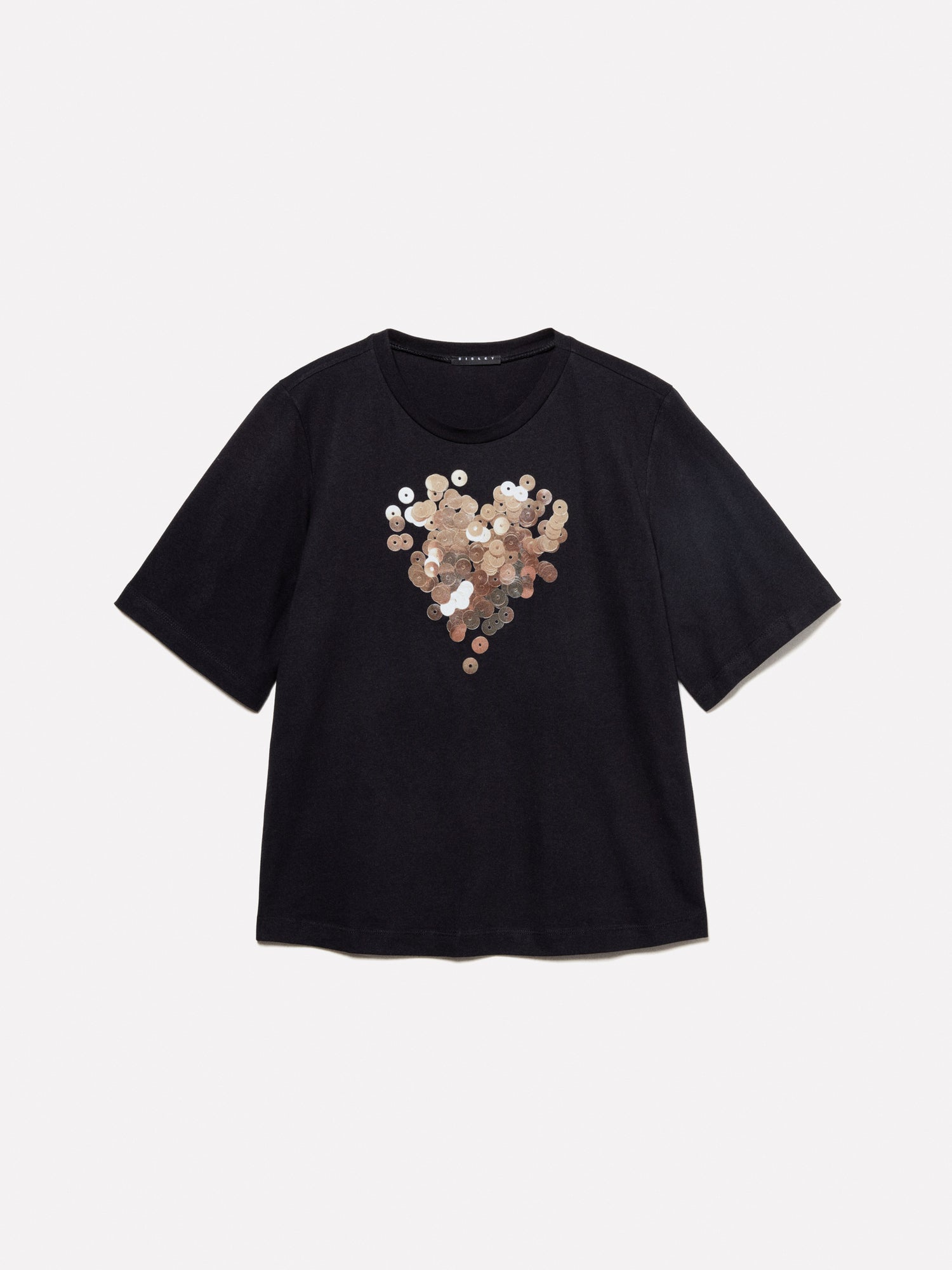 T-shirt con stampa cuore da donna nero | Sisley Outlet