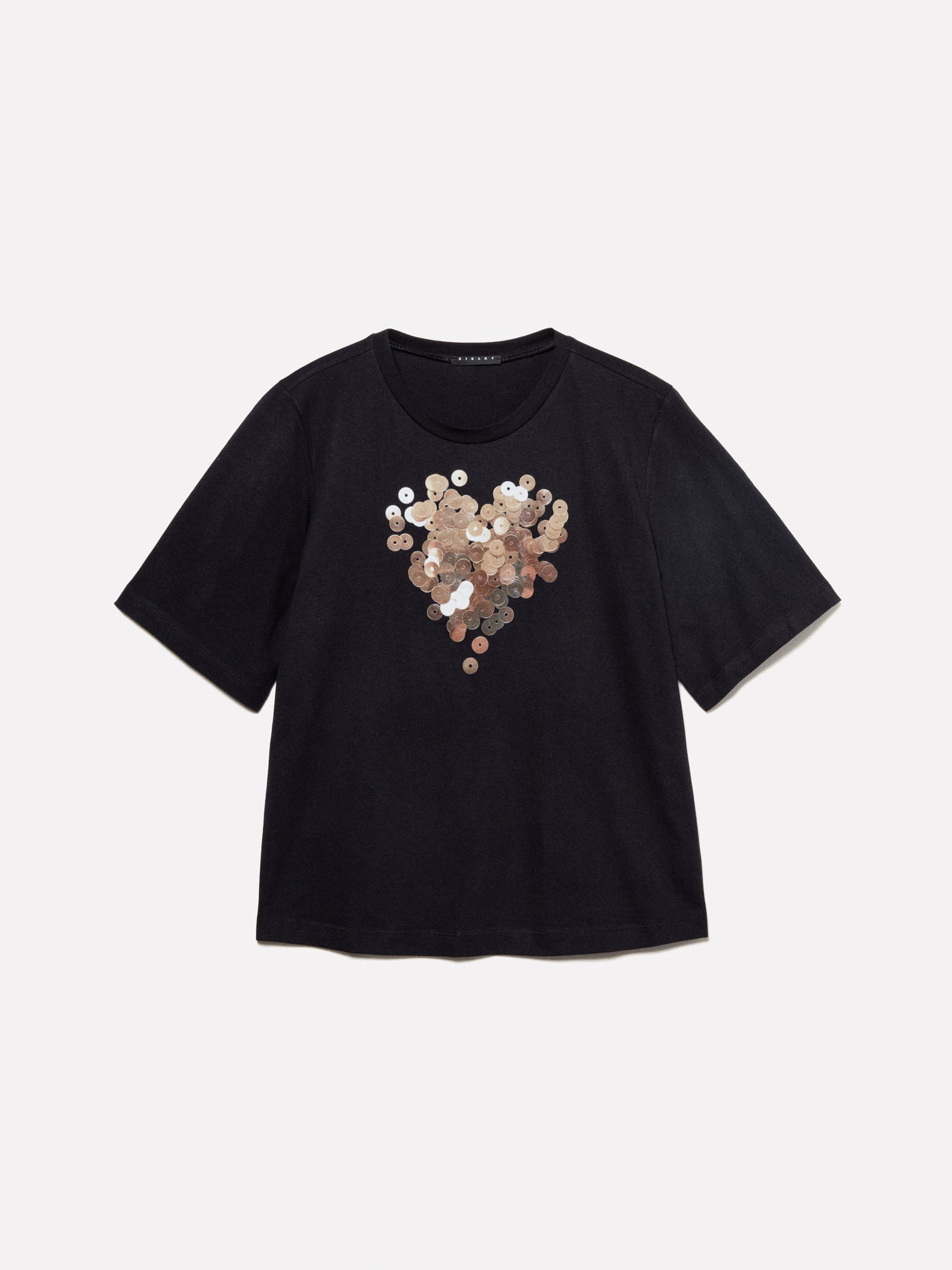 T-shirt con stampa cuore da donna nero | Sisley Outlet