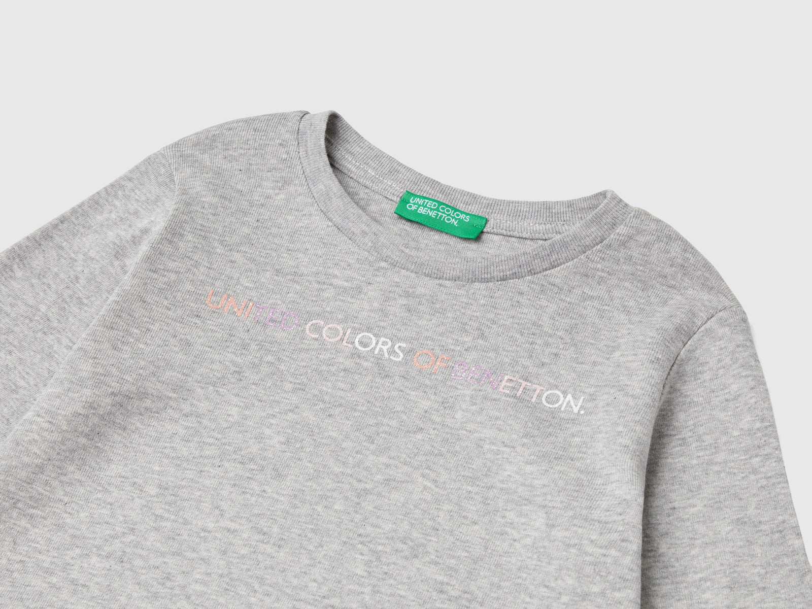 T-shirt con stampa glitter in cotone bio da bimba grigio chiaro 3 | Benetton Outlet