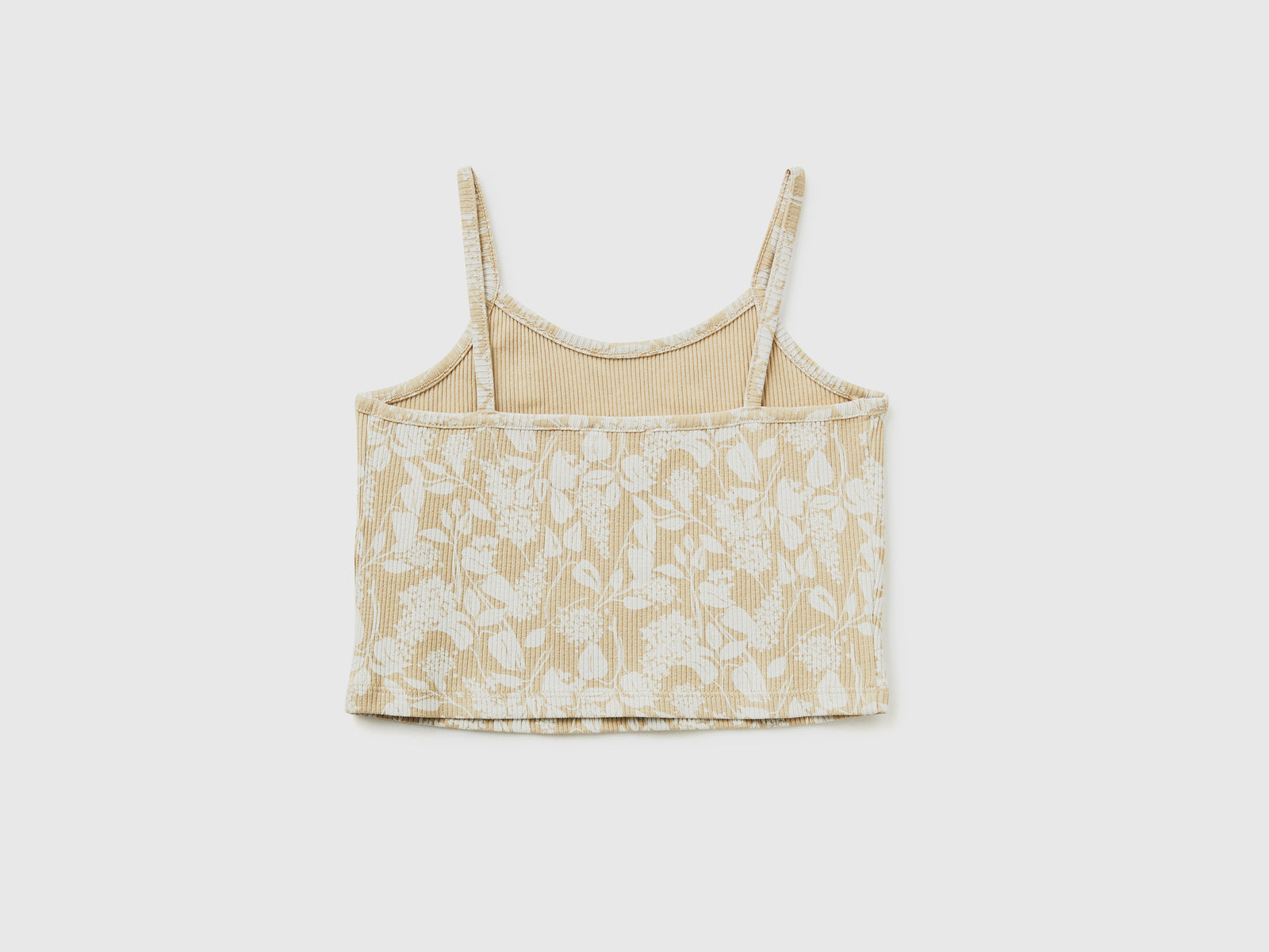 Top smanicato a costine di cotone elasticizzato da bambina beige 2 | Benetton Outlet