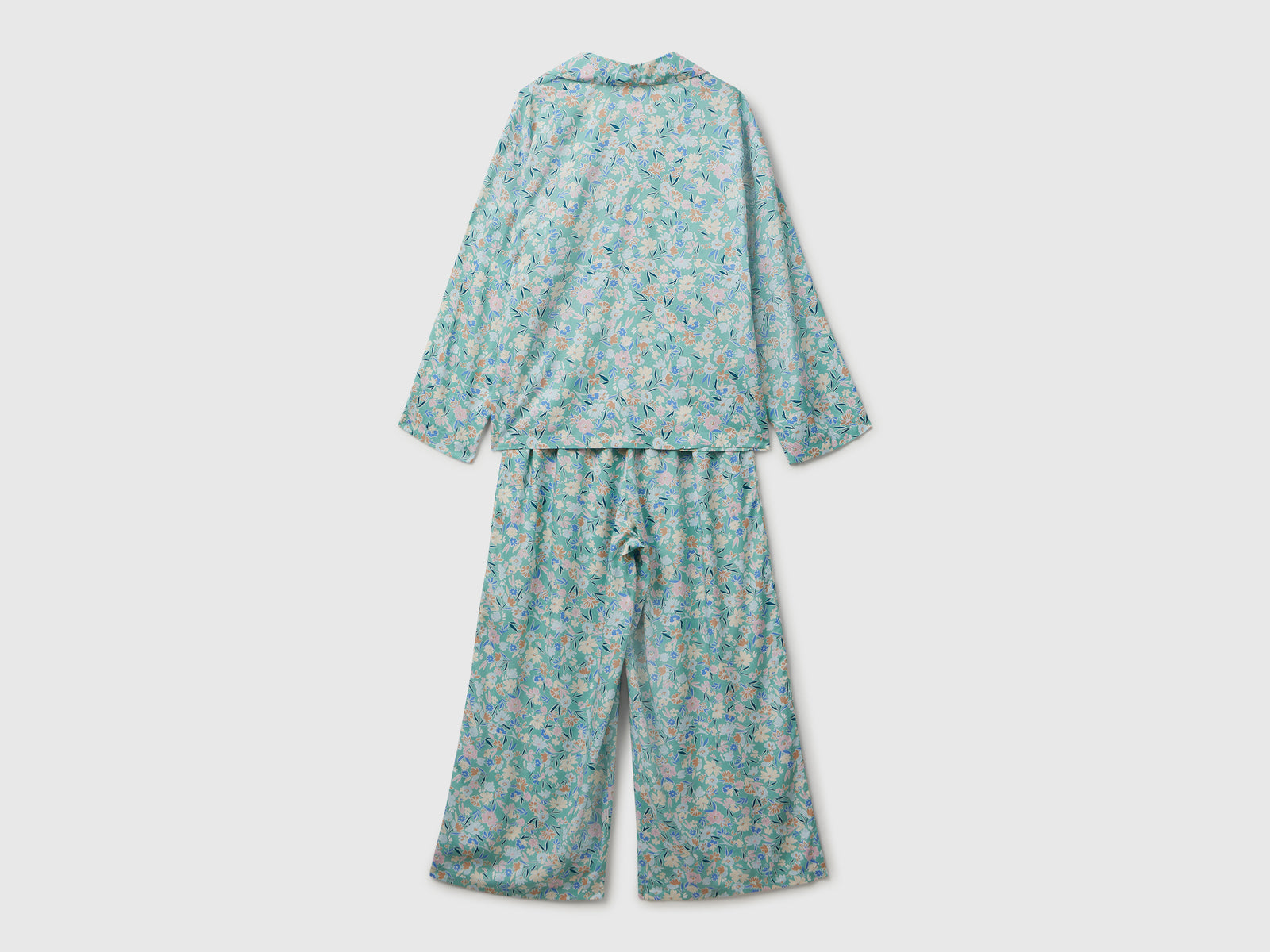 Pigiama fluido a fiori da donna verde acqua 2 | Benetton Outlet