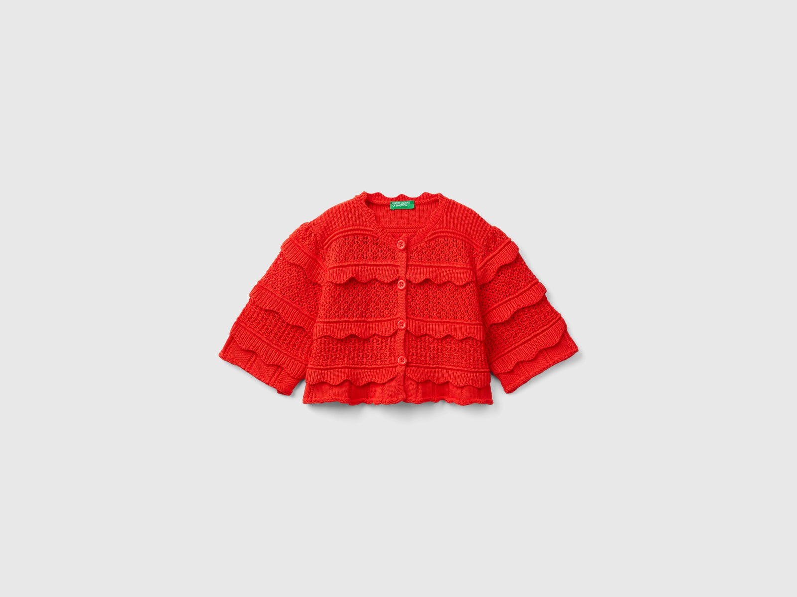 Cardigan lavorato con bottoni da bambina rosso | Benetton Outlet
