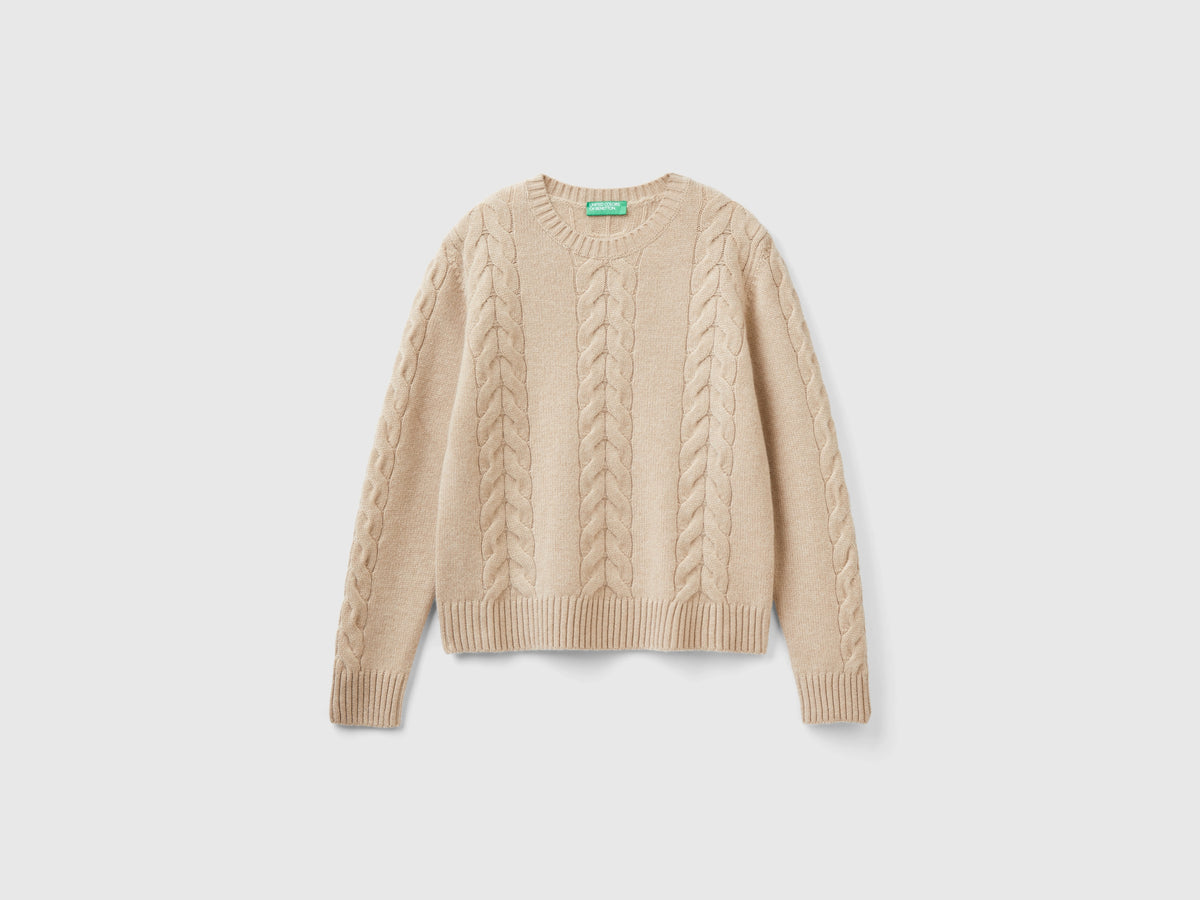 Maglia a trecce in puro cashmere