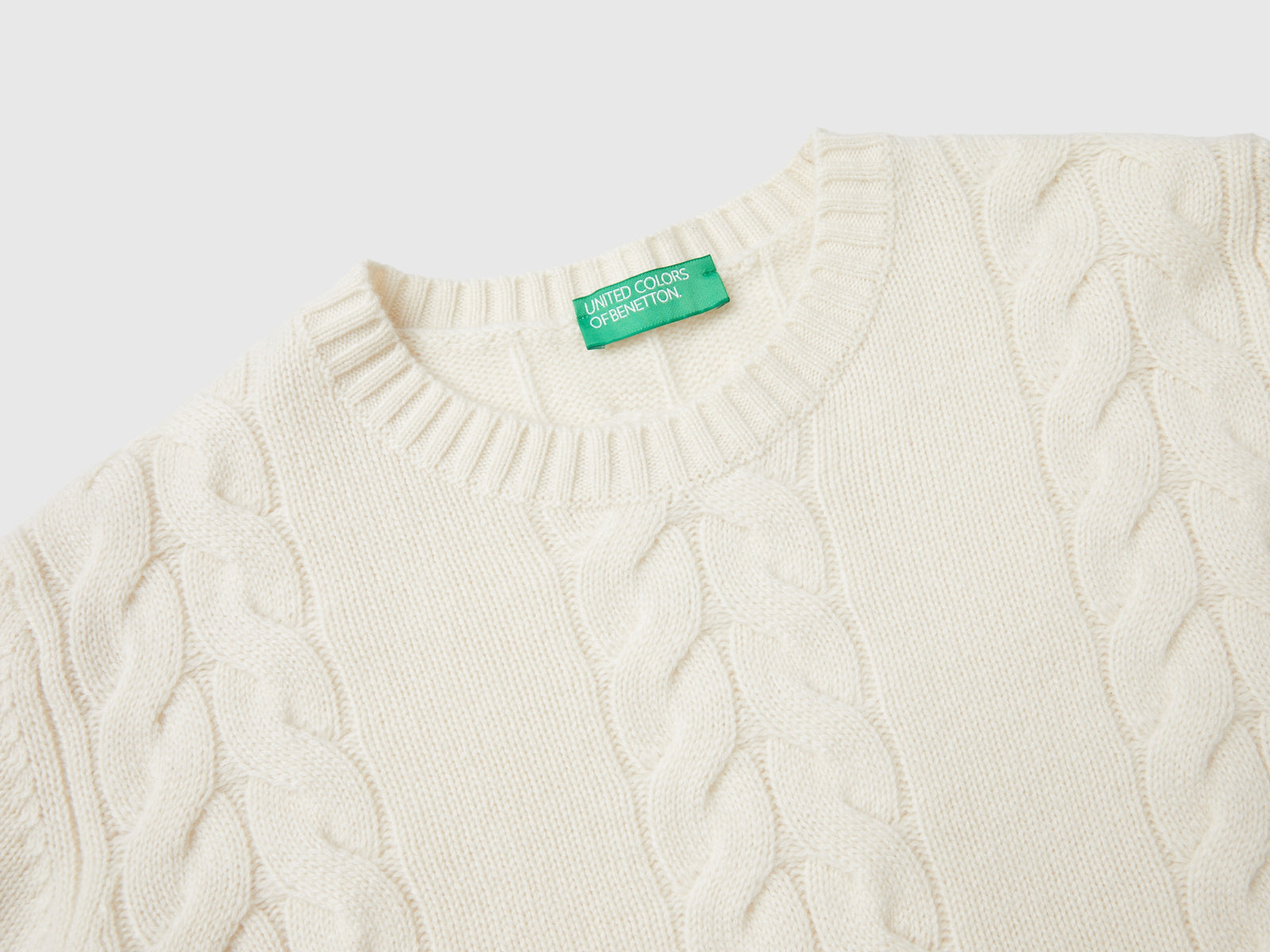 Maglia a trecce in puro cashmere da donna bianco panna 3 | Benetton Outlet