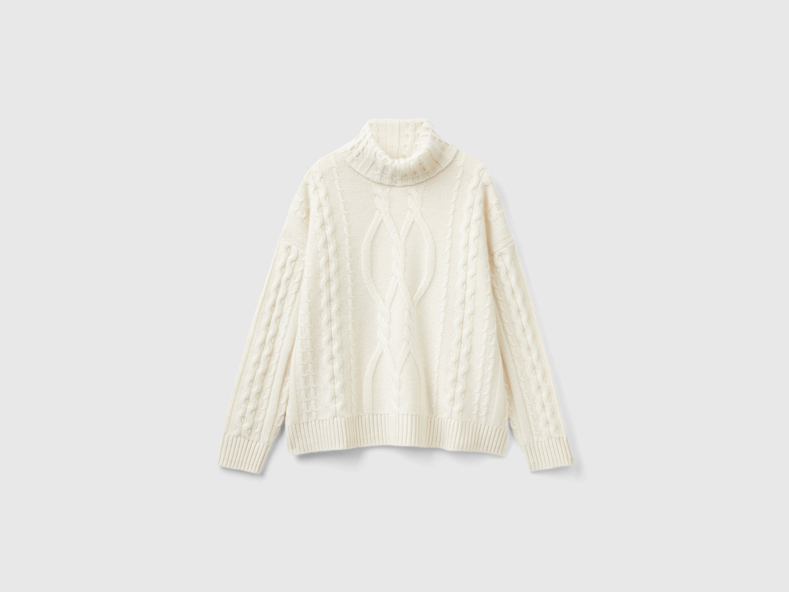 Dolcevita con trecce in puro cashmere da donna bianco panna | Benetton Outlet