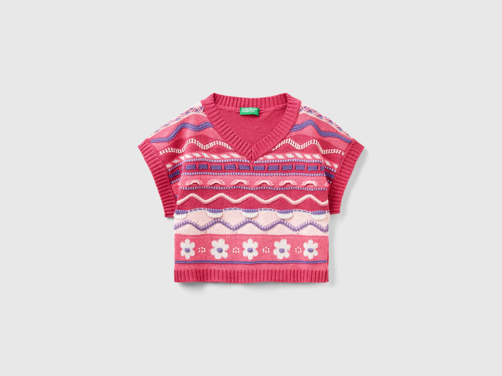 Gilet jacquard in misto cotone riciclato da bambina fucsia | Benetton Outlet