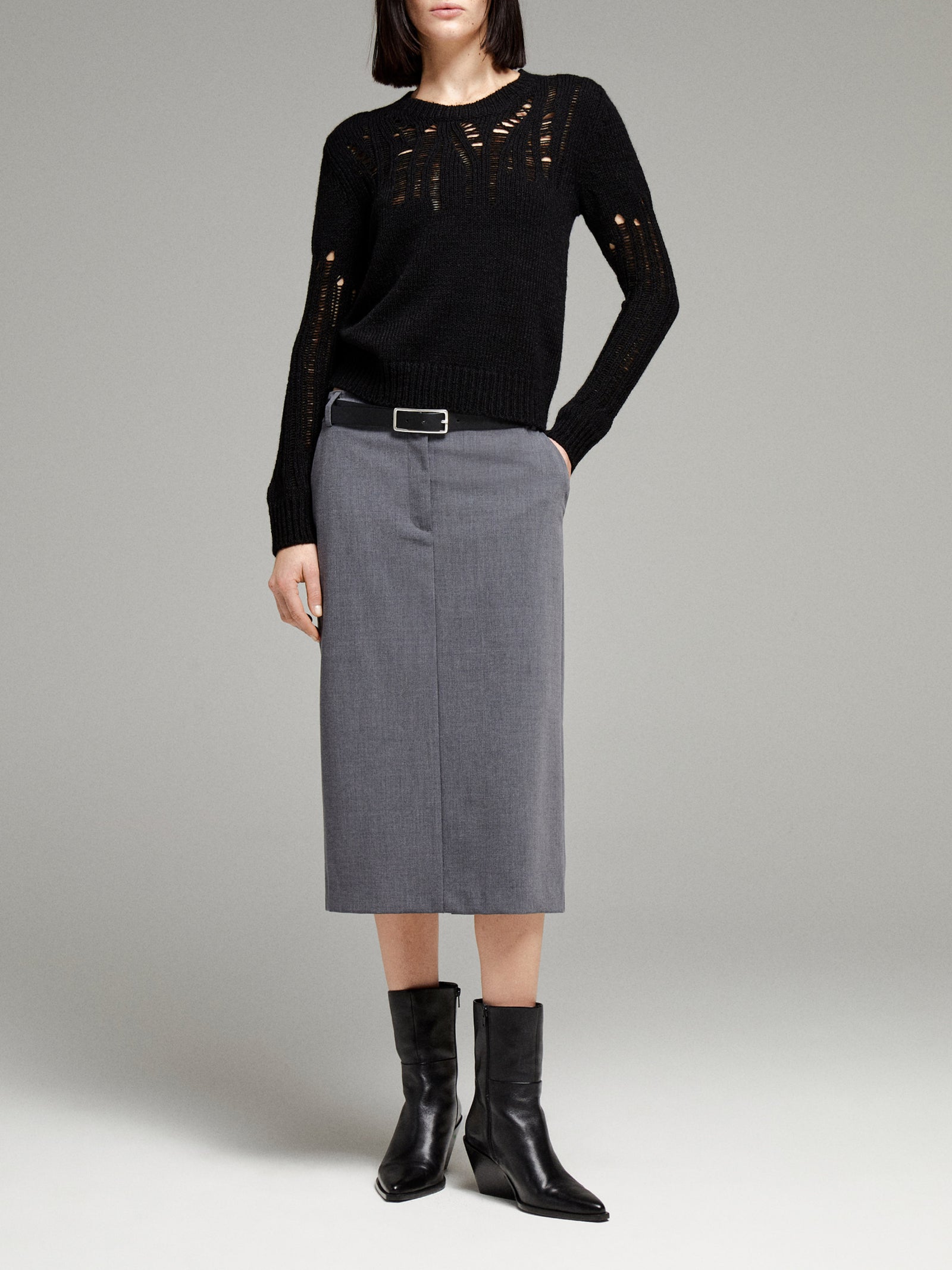 Suéter con cables da donna nero | Sisley Outlet