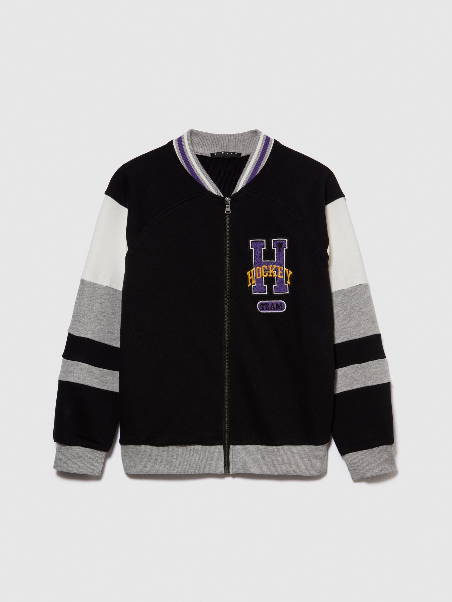 Bomber in felpa con color block da bambino nero | Sisley young Outlet