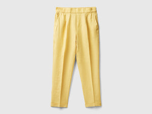 Pantaloni cropped in 100% lino