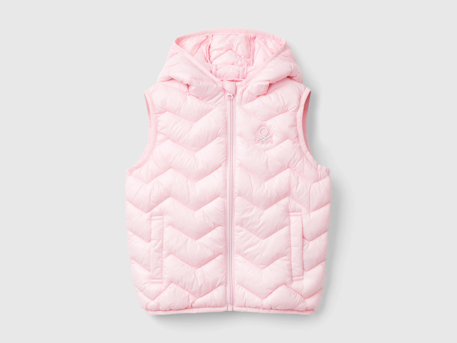 Gilet imbottito in ovatta 3D con cappuccio da bimba rosa | Benetton Outlet