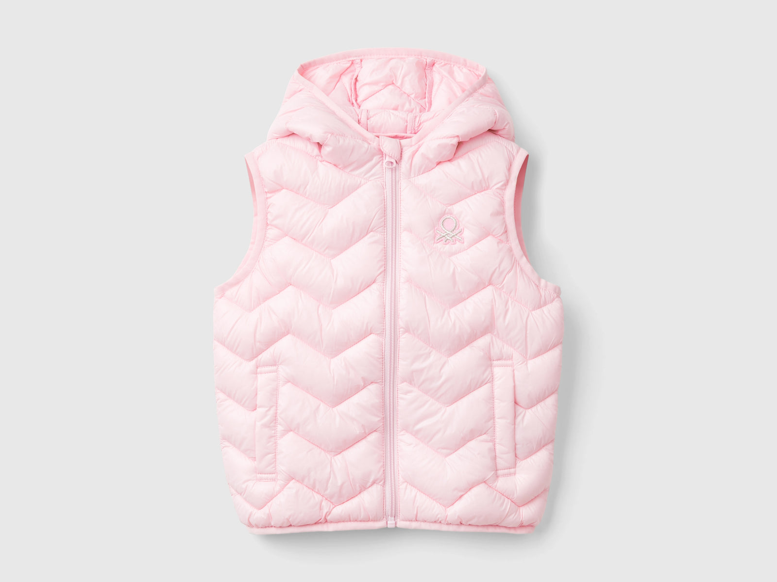 Gilet imbottito in ovatta 3D con cappuccio da bimba rosa | Benetton Outlet