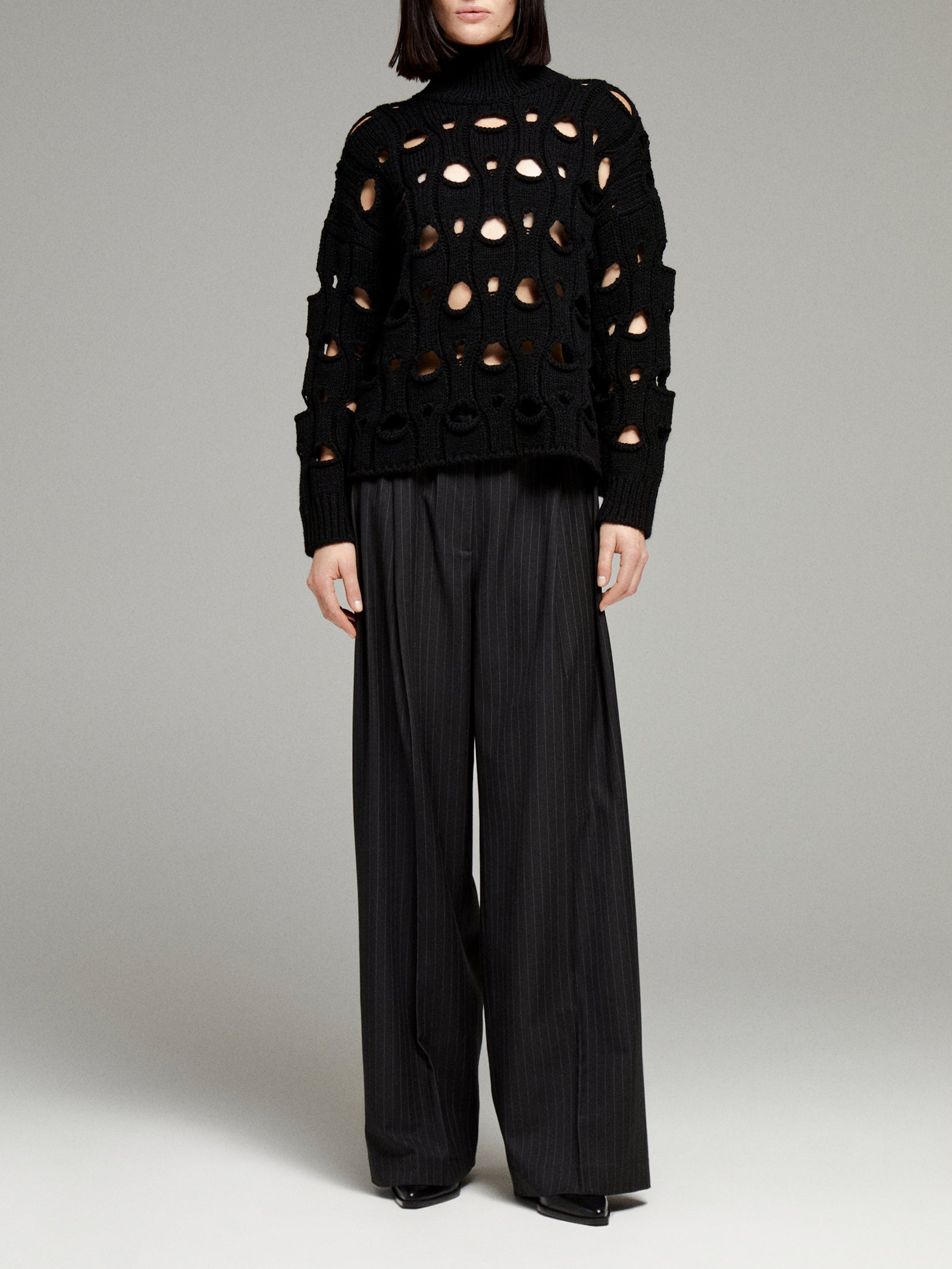 Maglia traforata da donna nero | Sisley Outlet