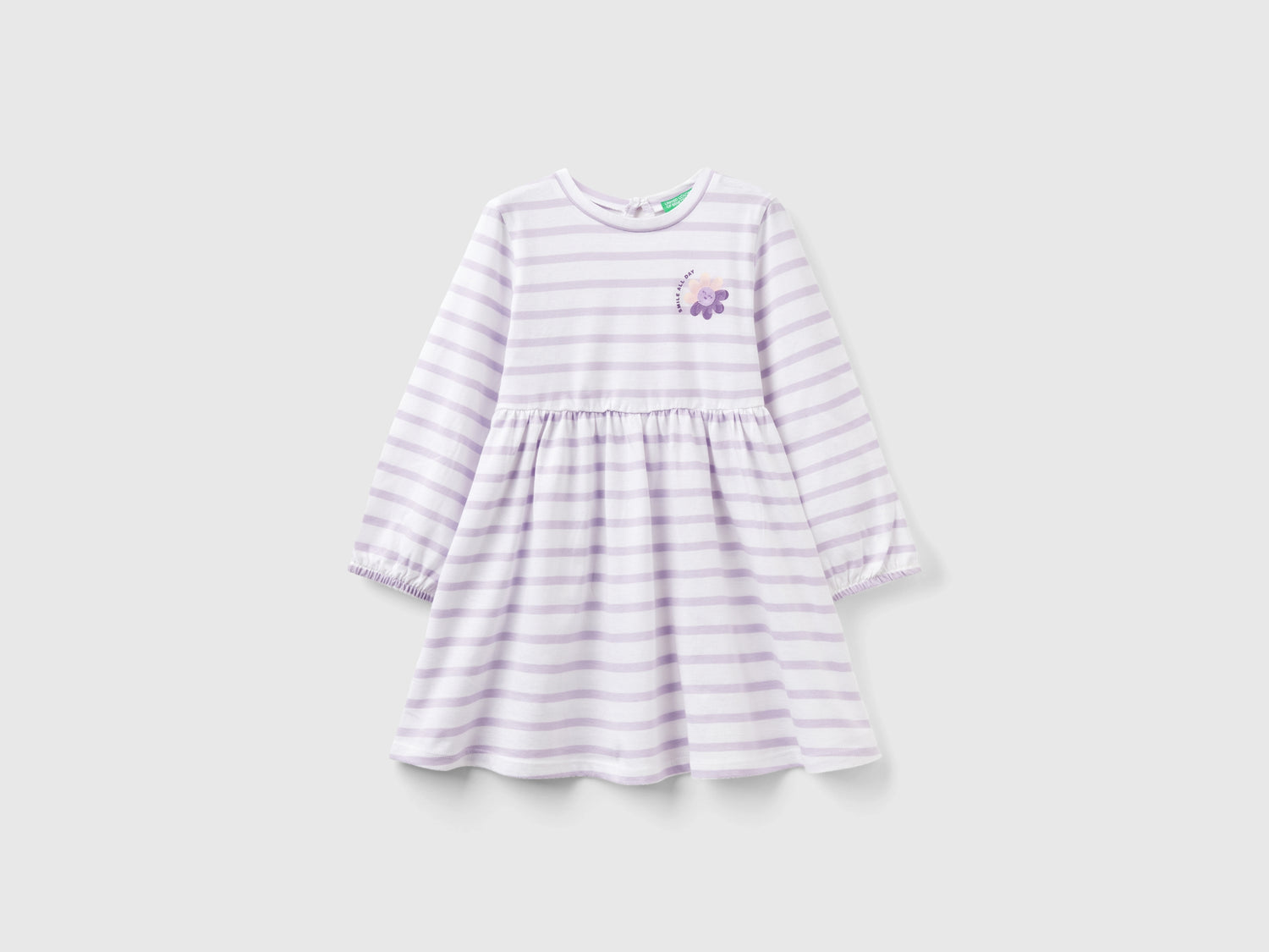 Abito a righe in puro cotone da bimba bianco | Benetton Outlet