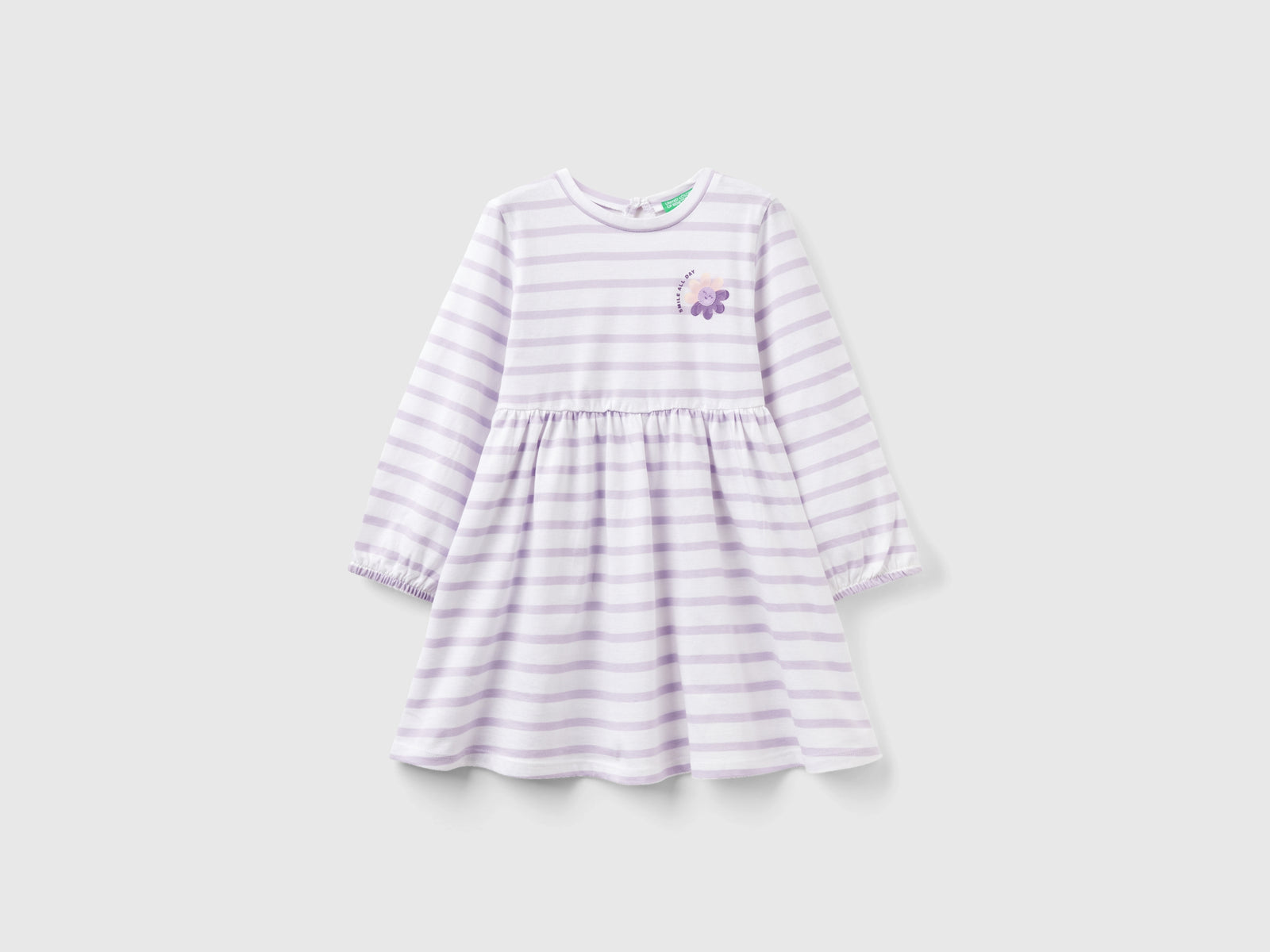 Abito a righe in puro cotone da bimba bianco | Benetton Outlet