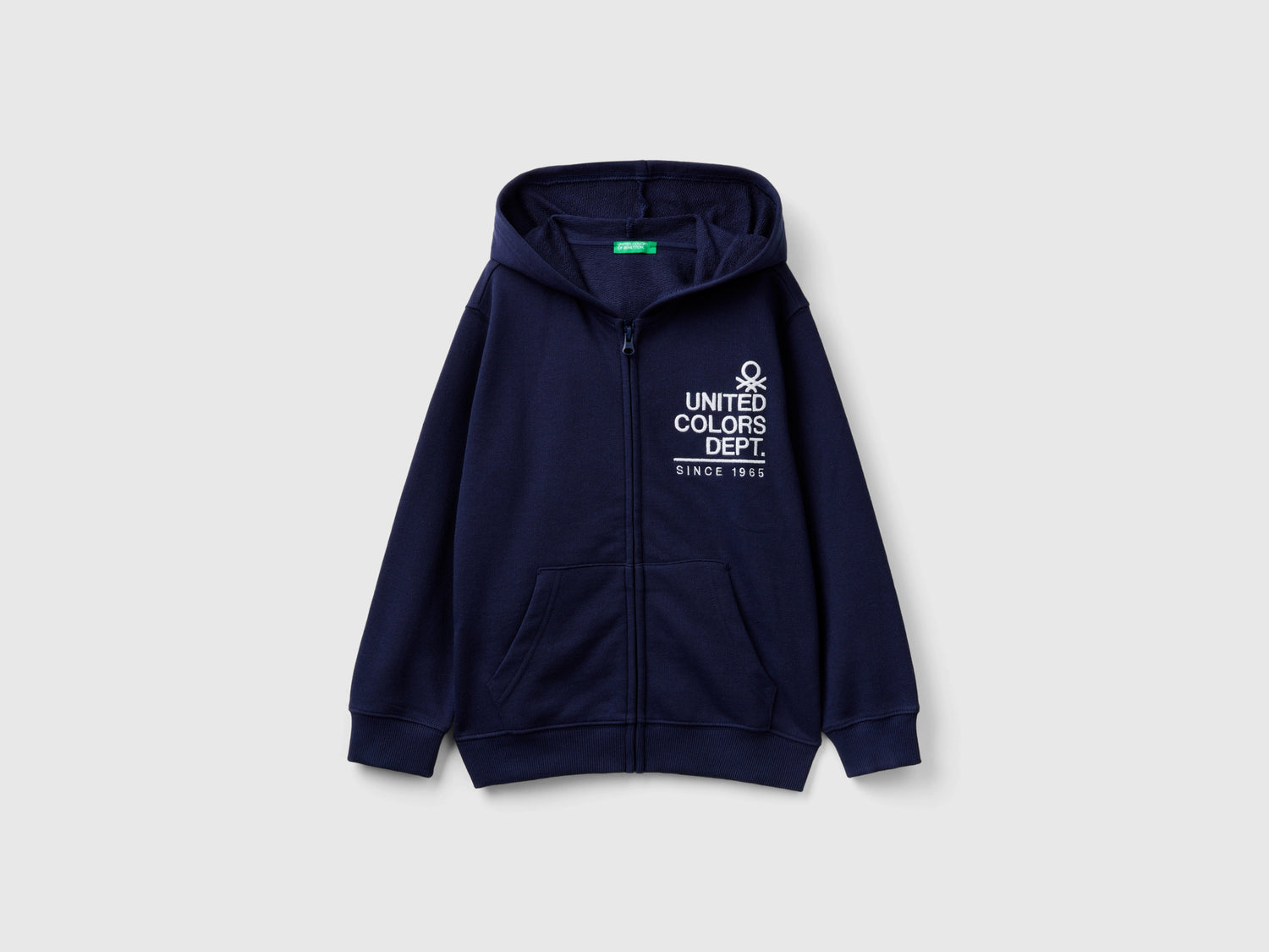 Felpa con zip e ricamo logo da bambino blu scuro | Benetton Outlet