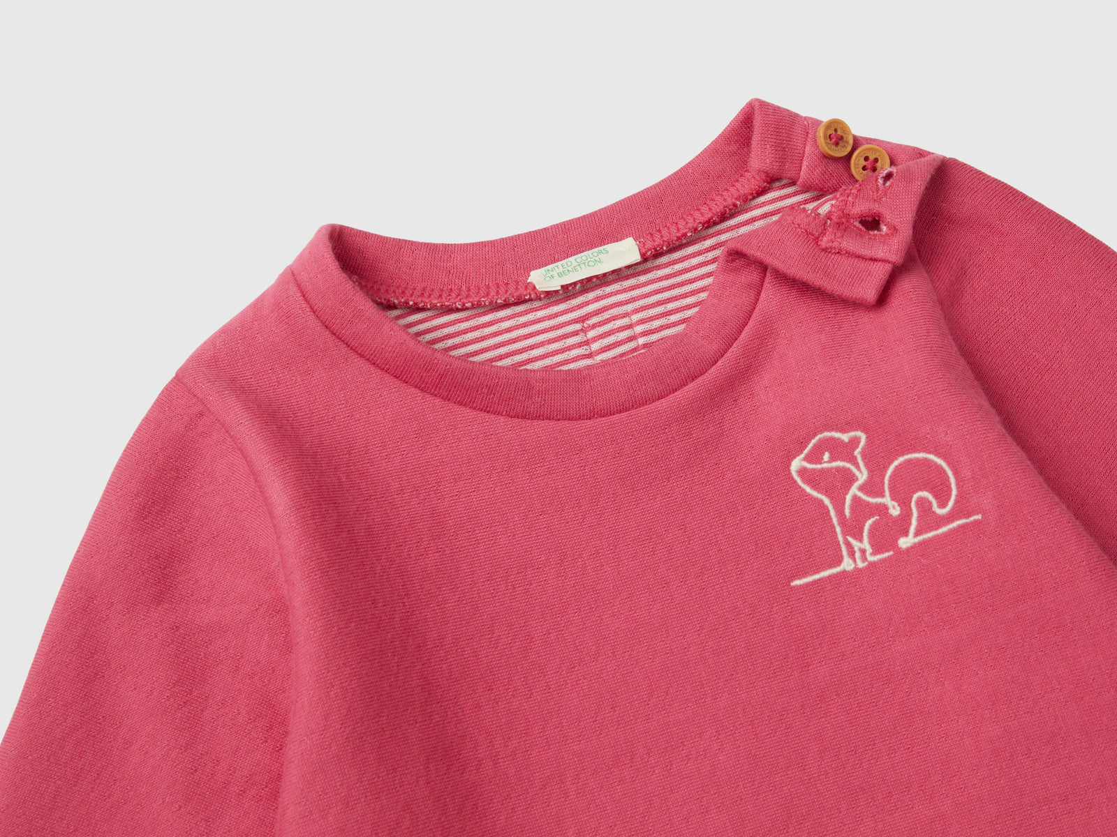 Felpa a righe con ricamo da neonato salmone 3 | Benetton Outlet