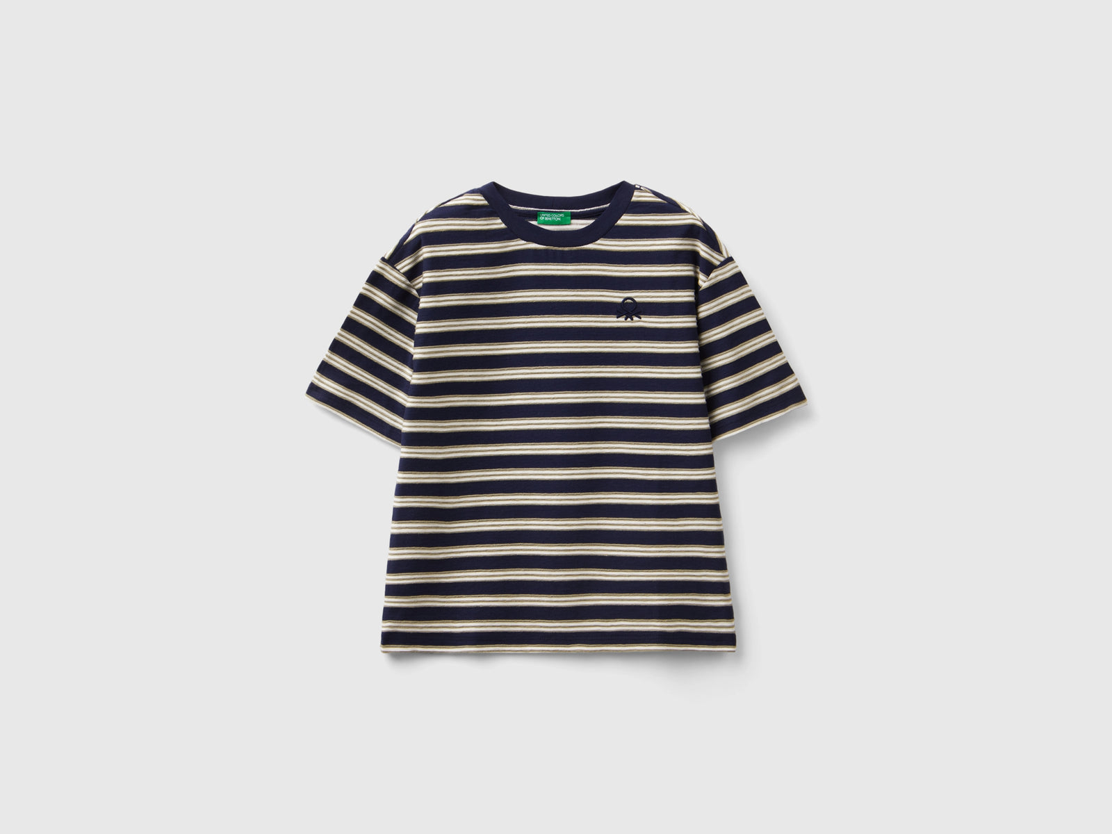 T-shirt a righe over fit da bambino blu scuro | Benetton Outlet