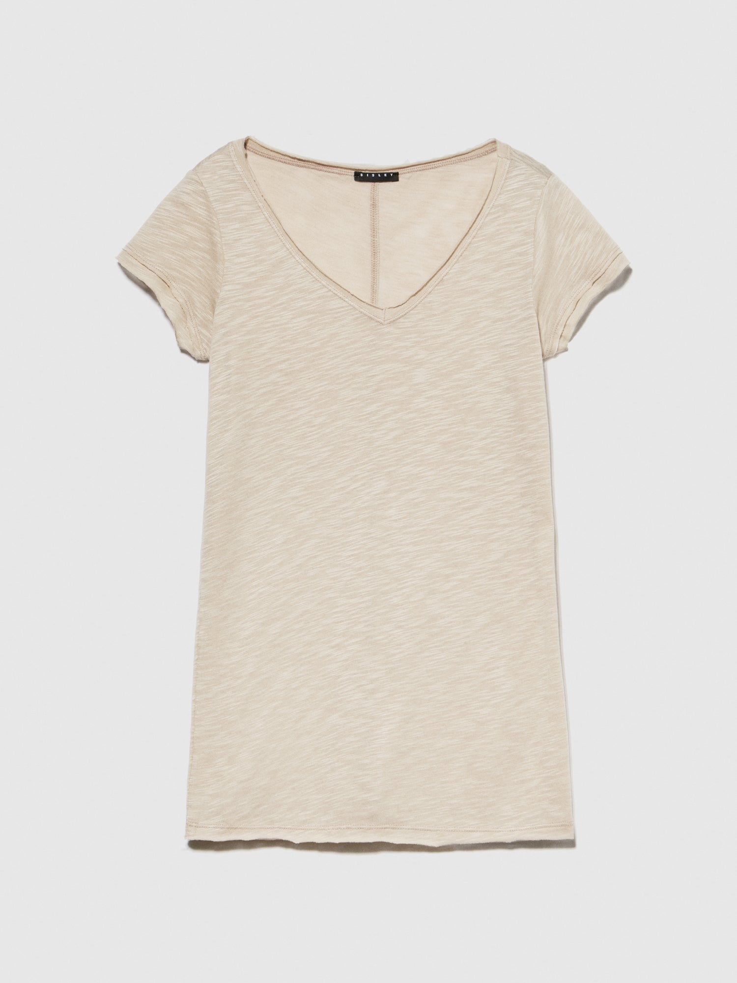 T-shirt scollo a V con taglio vivo da donna beige | Sisley Outlet