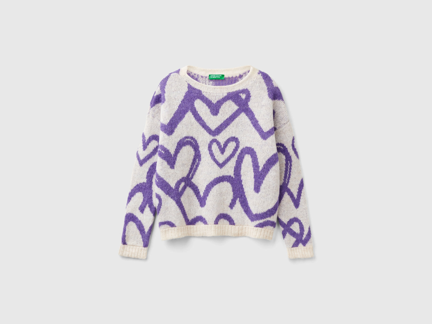 Maglioncino con motivo cuori jacquard da bambina bianco panna | Benetton Outlet